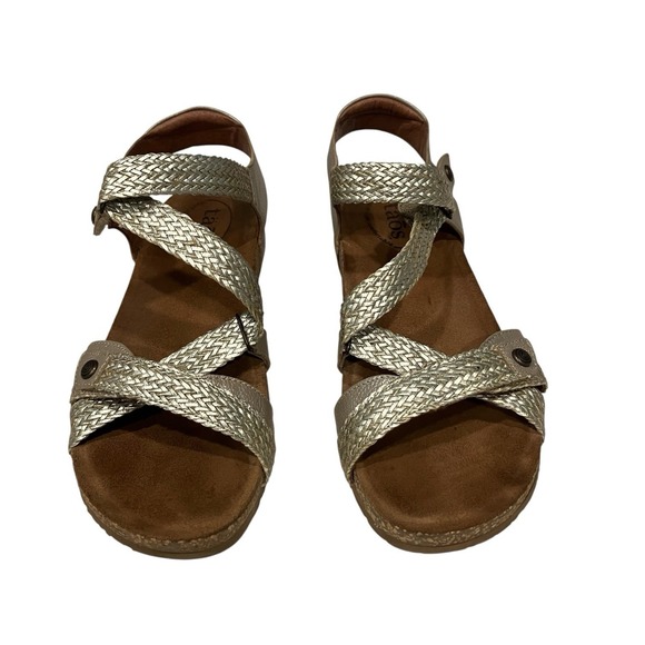 new TAOS Trulie 41 / 10 - 10.5 Woven Leather Ankle Strap Comfort Sandals Stone - Picture 2 of 11